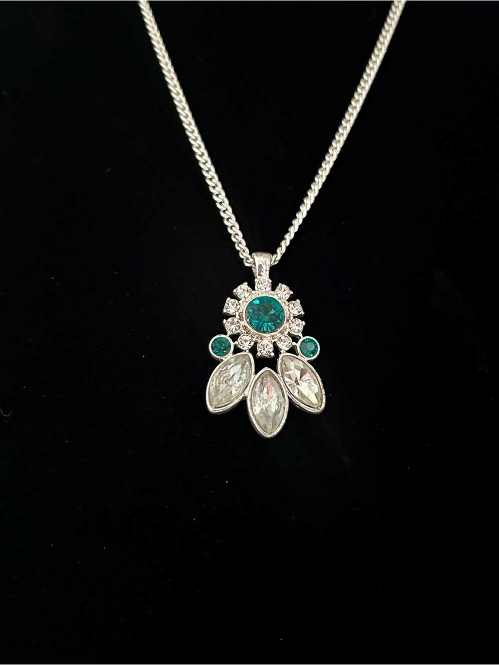 Silver-Tone and Green Pendant Necklace‎ - Women's Jewelry, Summer Style, Bridal